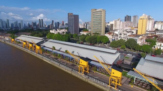 Aerial view of Esta&ccedil;&atilde;o das Docas, old port area that was transformed into a complex of bars and restaurants - Bel&eacute;m, Par&aacute;, Brazil