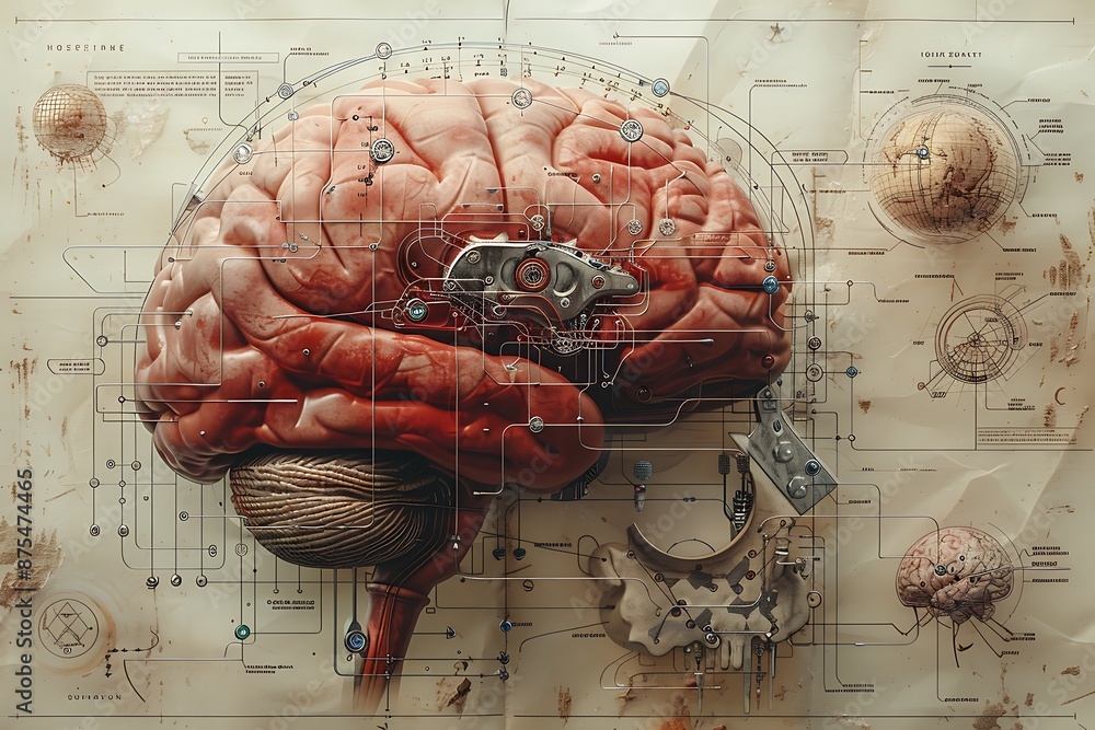 Poster a digital brain with various mathematical and scientific symbols orbiting around it, portraying ai's