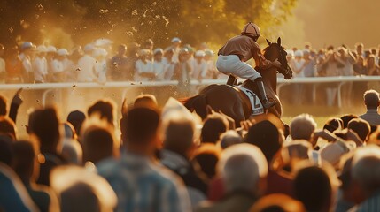 Horseman riding a race on a horse in the arena
