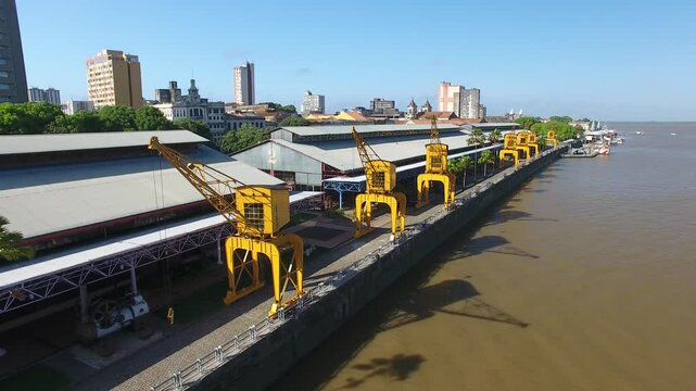 Aerial view of Esta&ccedil;&atilde;o das Docas, old port area that was transformed into a complex of bars and restaurants - Bel&eacute;m, Par&aacute;, Brazil