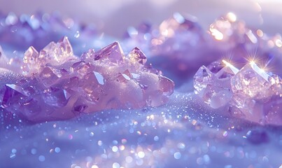 amethysts with sparkles, light purple and light white, aesthetic, ethereal details