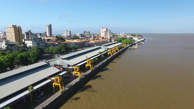 Aerial view of Esta&ccedil;&atilde;o das Docas, old port area that was transformed into a complex of bars and restaurants - Bel&eacute;m, Par&aacute;, Brazil