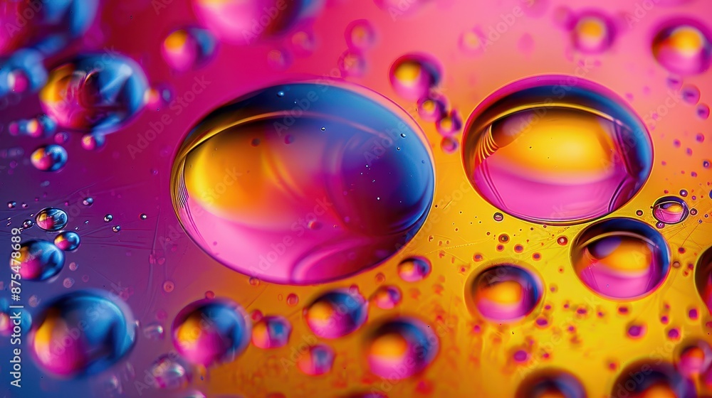Aufkleber a vibrant and colorful abstract background featuring oil droplets on a surface, creating a visually 