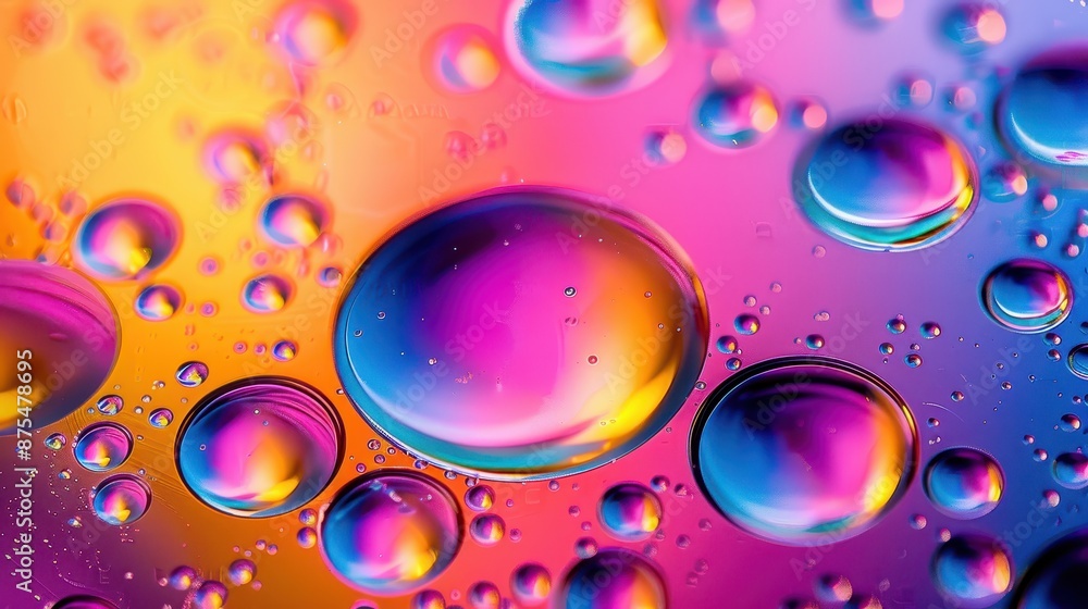 Aufkleber a dynamic and bright abstract pattern showcasing oil drops on a colorful backdrop, emphasizing an en