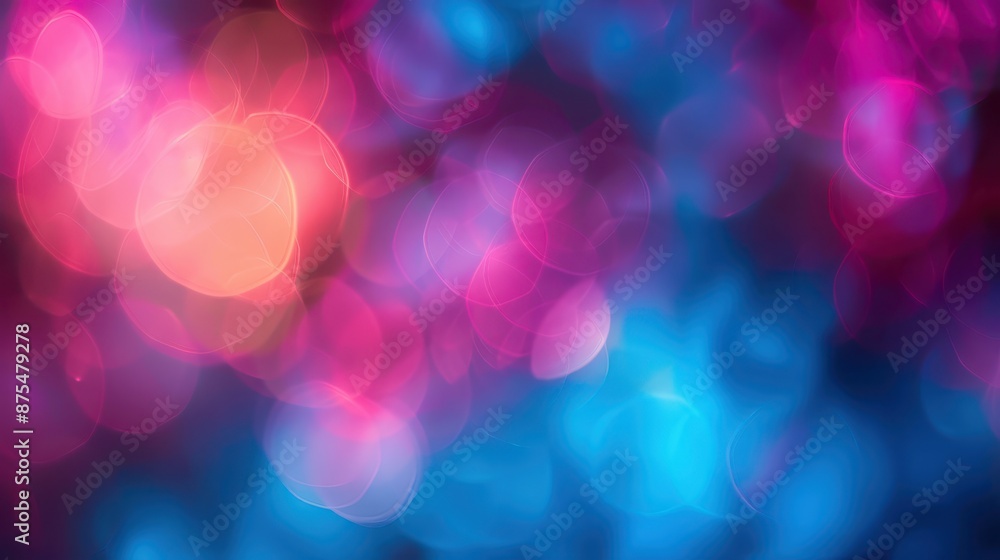 Poster this image showcases a mesmerizing display of bokeh lights in vibrant pink and blue shades, creating