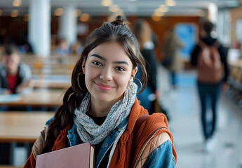 Photo of young beautiful smiling student , college woman girl