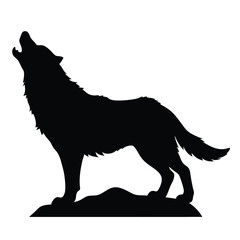 Obraz premium silhouette of a running wolf on a mountain, all in black color, isolated on a white background 