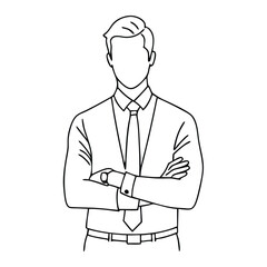 a man line art , white background,