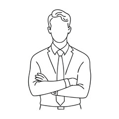 single line drawing of a businessman with his arms crossed, focusing on line art vector illustration 