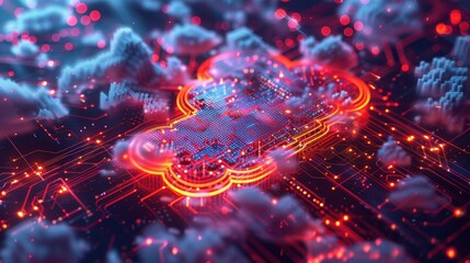 Cloud Storage Concept With Circuit Board and Data Flow Illustration. Generative AI