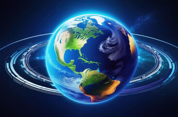 Planet earth in the cosmic universe with its orbit. Astronomy and science