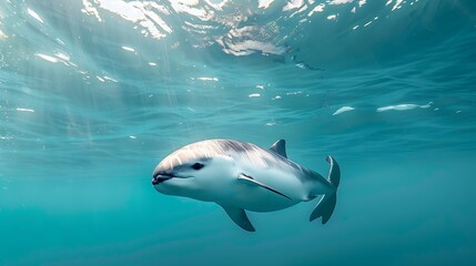 Obraz premium Yangtze finless porpoise swimming in a river, endangered species