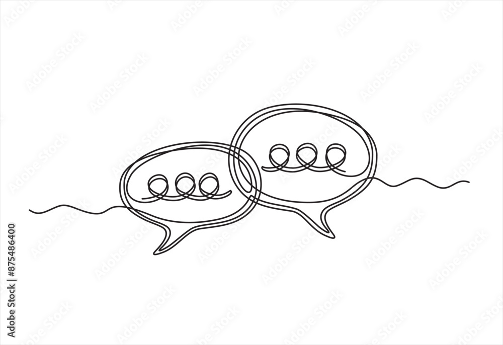 Poster continuous one line drawing of rectangular speech bubble, black and white vector minimalistic linear