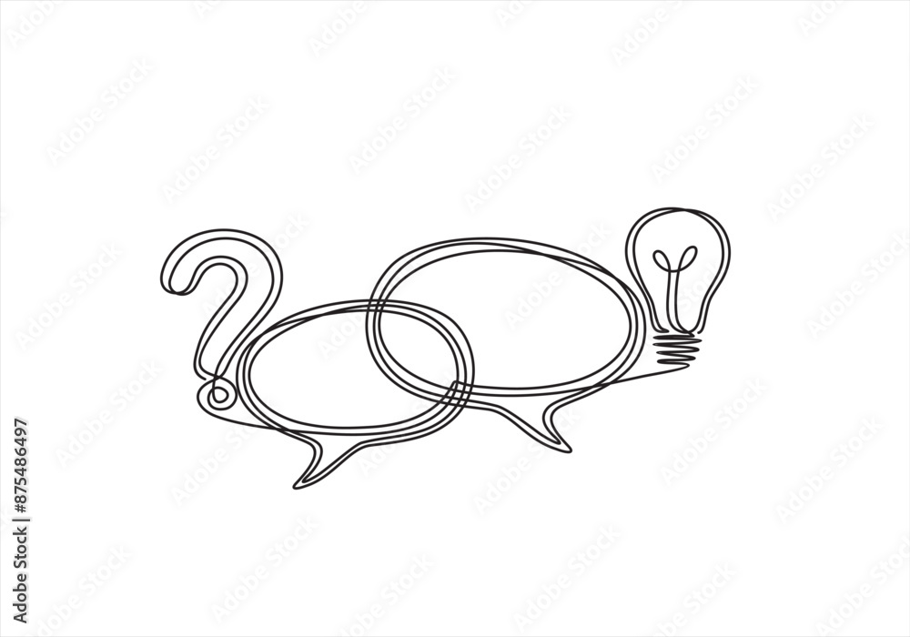 Aufkleber quick tips. continuous one line drawing of question mark, light bulb and speech bubbles. trendy line