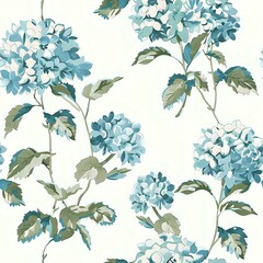 Beautiful Watercolor Hydrangea and Leaves Seamless Design