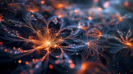 Sparkling fireworks creating intricate patterns like flowers blooming in the sky