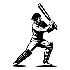 Dynamic Cricket Batter Batting Style Vector Silhouette