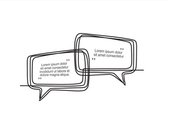 Continuous one line drawing of rectangular speech bubble, Black and white vector minimalistic linear illustration made of one line	