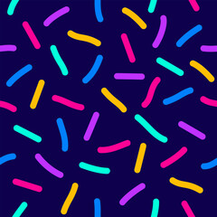 Confetti seamless vector pattern. Geometric kid style background with different geometric shapes. Memphis seamless confetti pattern. Bright and colorful, 90s style. Vector background
