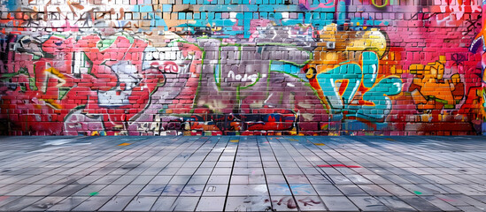 Image of a wall full of graffiti in a suburb or urban area. Generative Ai.