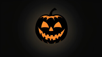 Halloween pumpkin jack o lantern black and orange on black background with orange shadow.