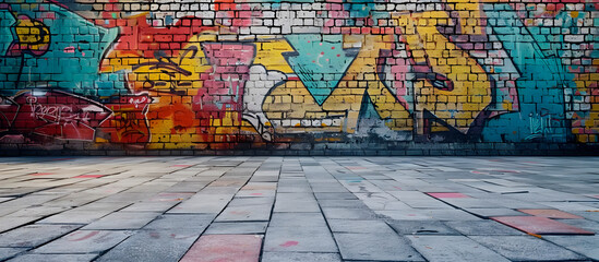 Naklejka premium Image of a wall full of graffiti in a suburb or urban area. Generative Ai.