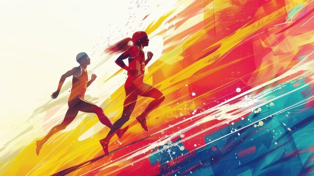 Olympic Games Athletes Running in Competition. Generative AI