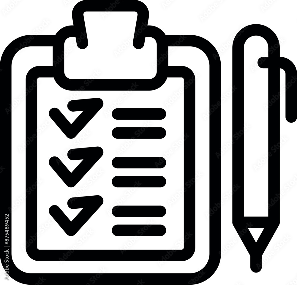 Poster clipboard with a checklist and a pen are laying on a table, ready to be used