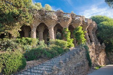 The middle viaduct of the Park Guell, Barcelona in Spain