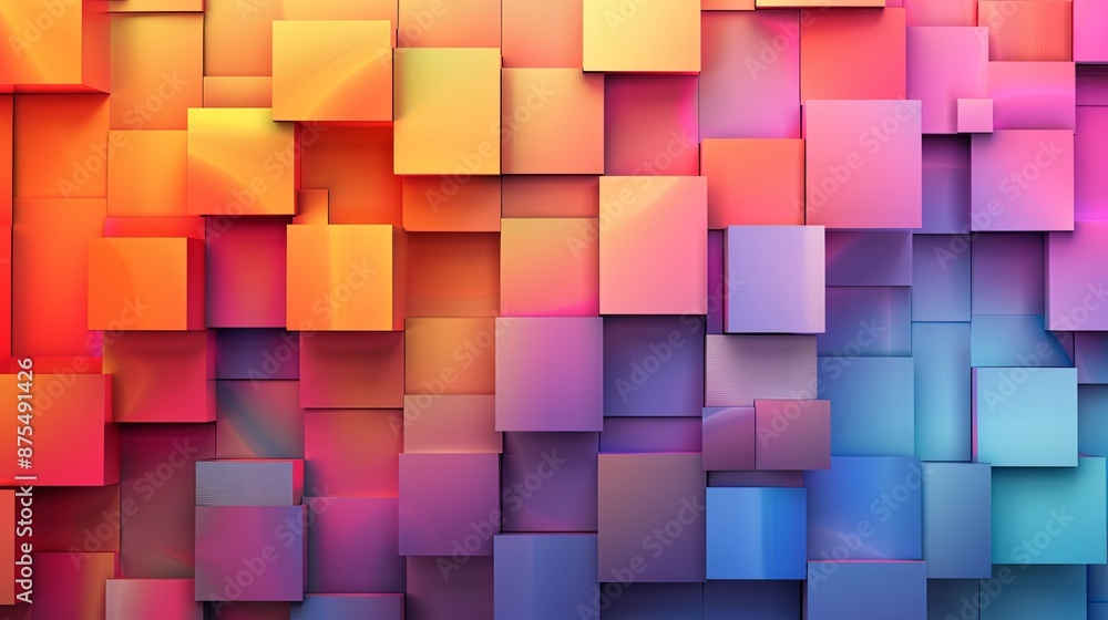 Poster Abstract Pixelated Gradient Squares in Vibrant Hues