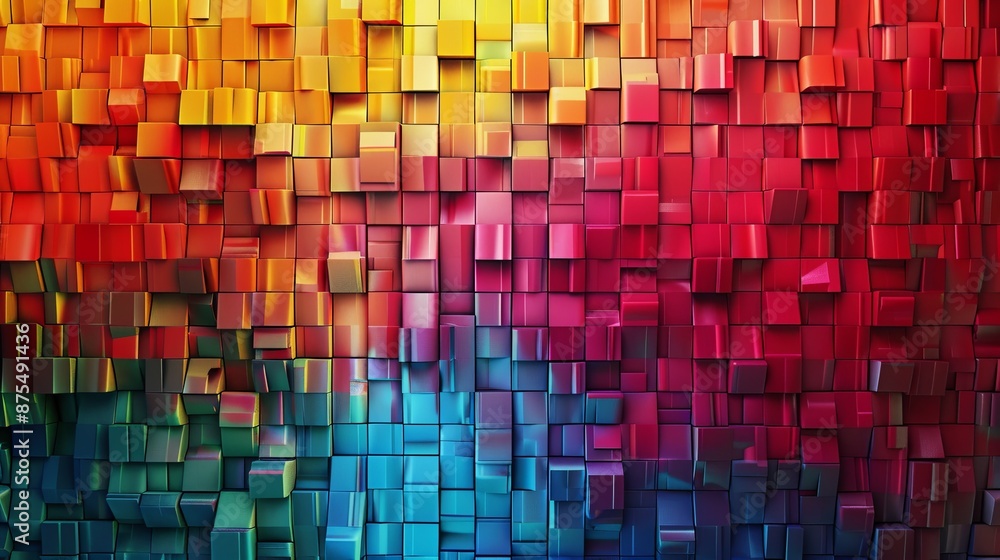 Poster Pixelated Gradient Squares Forming Abstract Colorful Pattern
