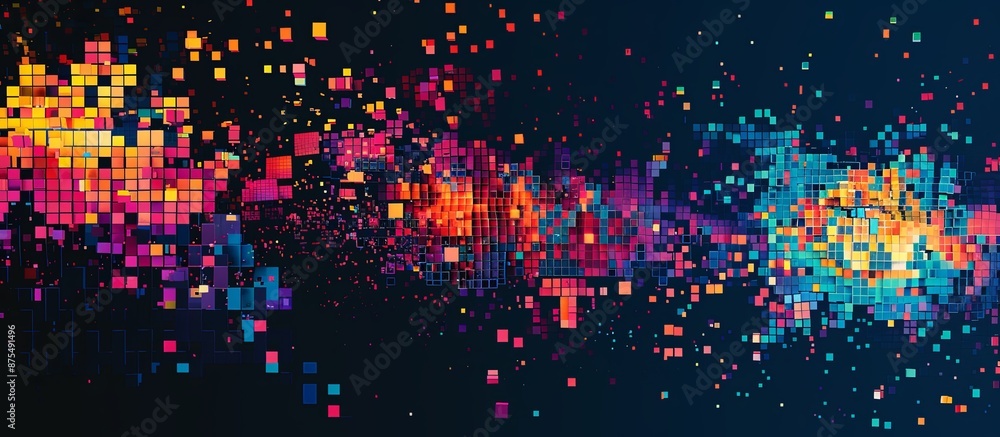 Poster abstract pixelated gradient squares against a dark background