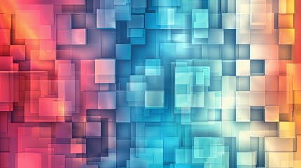 Abstract Pixelated Gradient Squares in a Blue, Red, and White Palette