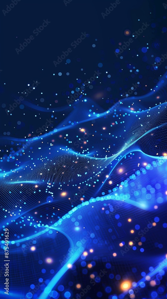 Poster abstract blue light waves and digital nodes in technology communication background