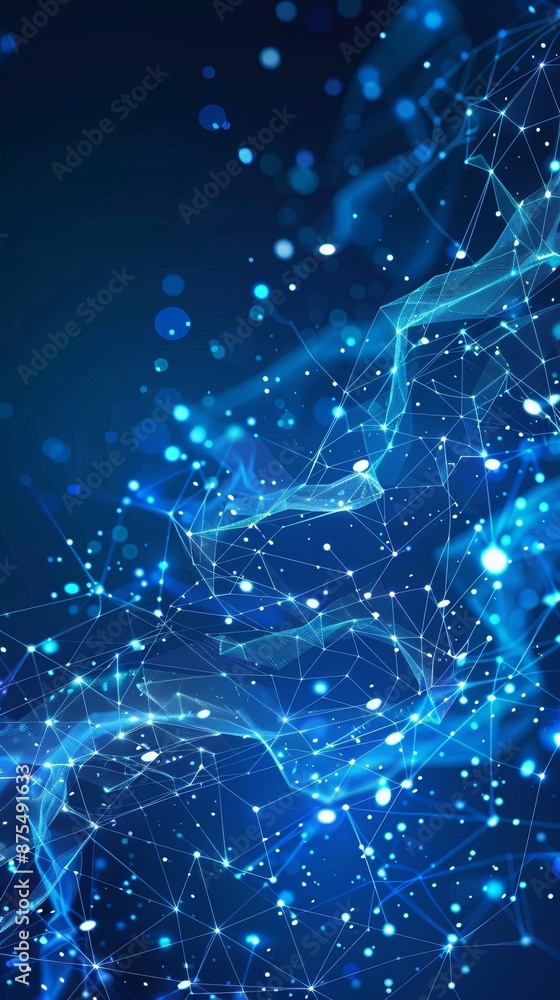 Poster abstract blue light waves and digital nodes in a technology communication background