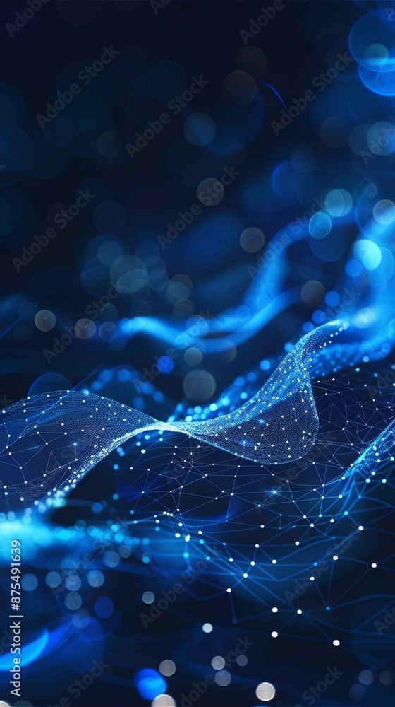 Poster abstract digital network with blue light waves and nodes
