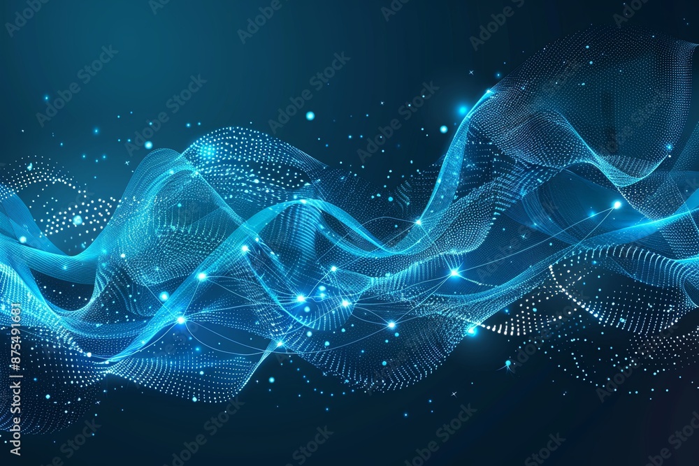 Aufkleber abstract blue light waves and digital nodes in a technology communication background
