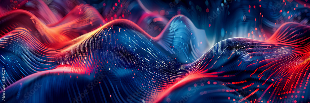 Poster abstract digital noise pattern background with vibrant blue and red hues
