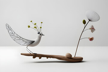 Nature's Harmony: Bird and Dandelion in Monochrome