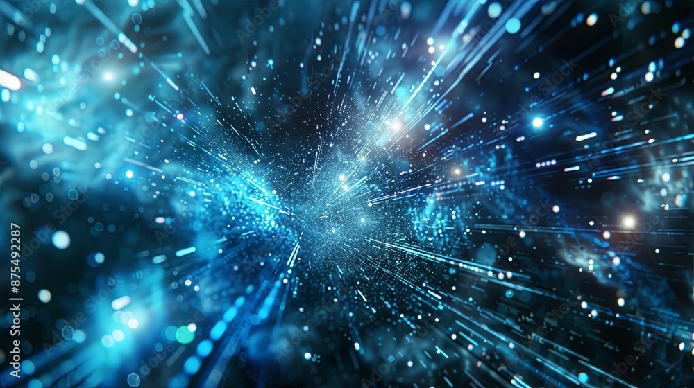 Poster abstract warp space background with blue lights and lines