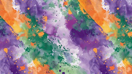 Obraz premium Abstract Watercolor Painting With Purple, Green, Orange, and Yellow Hues
