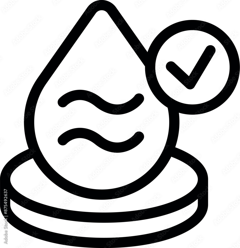 Poster simple icon of a water drop with waves inside and a check mark, symbolizing safe and clean water res
