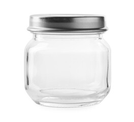 One empty glass jar isolated on white