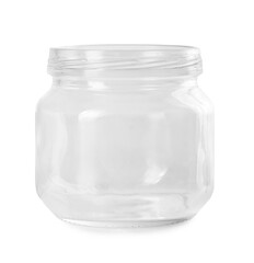 One empty glass jar isolated on white
