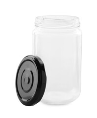 One empty glass jar isolated on white