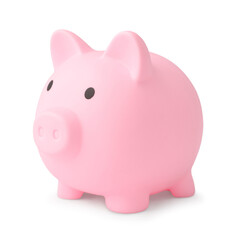 One pink piggy bank isolated on white