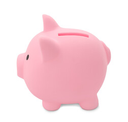 One pink piggy bank isolated on white