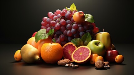 Brain with fruits, concept of healthy living and eating healthy food