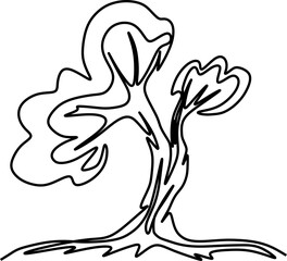 One-line art one continues line art. an illustration of trees isolated on white.