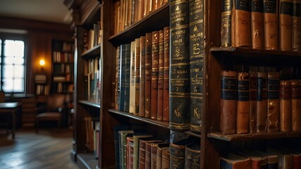 Obraz premium Many books on shelves in an old bookshop or library